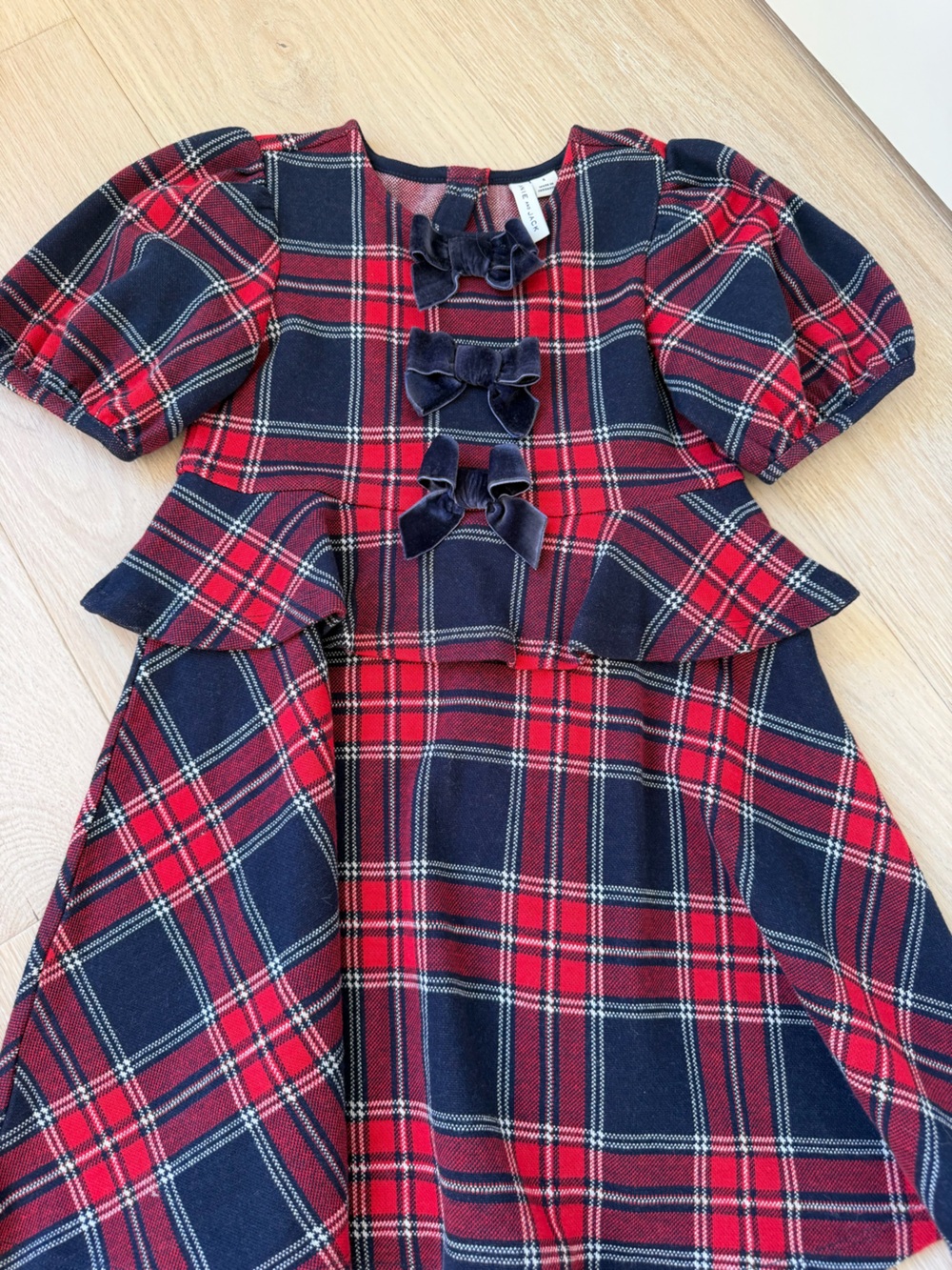 Janie and Jack Navy and Red Plaid Velvet Bow Girls' Formal Dress
